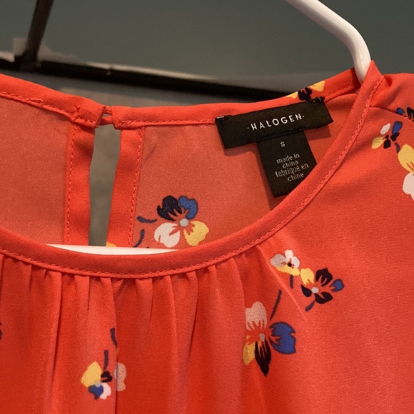 HALOGEN Long Balloon Sleeve Blouse Dreamsicle Orange Floral Womens Small - Picture 10 of 16
